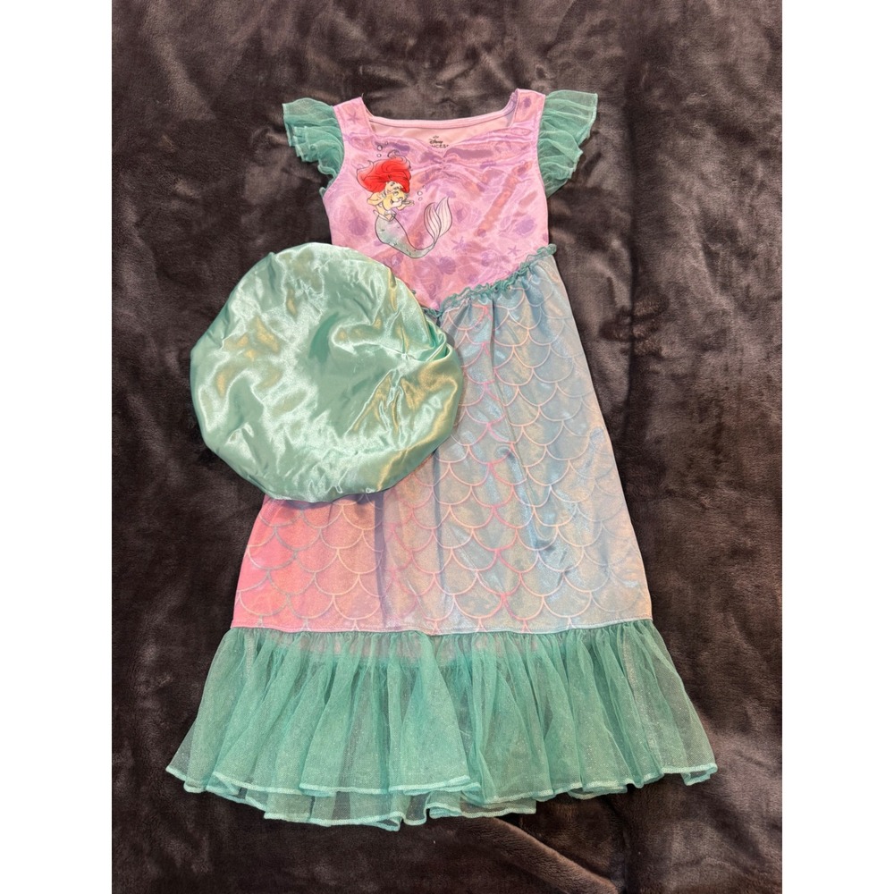 Disney Little Mermaid Ariel Nightgown Girls 5T Mermaid Dress Pajamas w Bonnet
